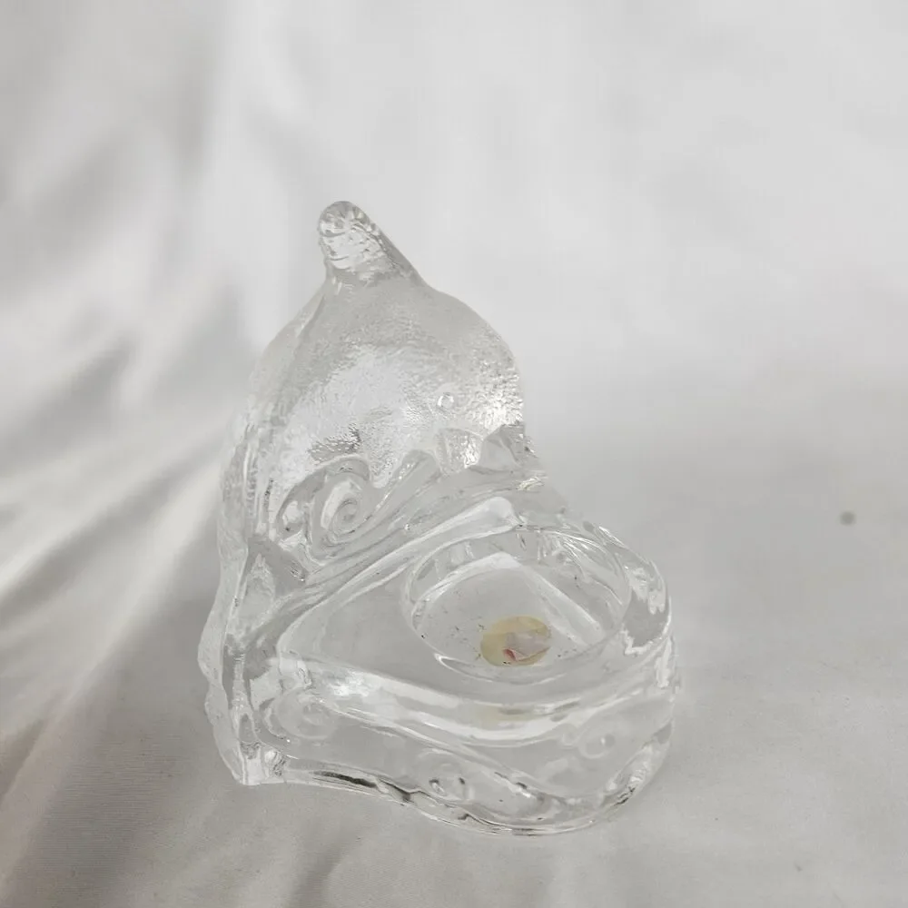 Vintage PartyLite Dolphin Clear Glass Tea Light Candle Holder Ocean Fish Retired - Picture 2 of 4